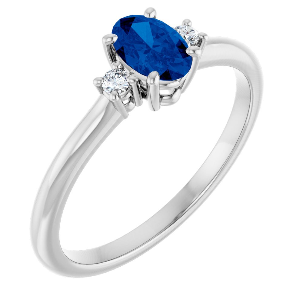 14K White Lab-Grown Blue Sapphire & .04 CTW Natural Diamond Ring  