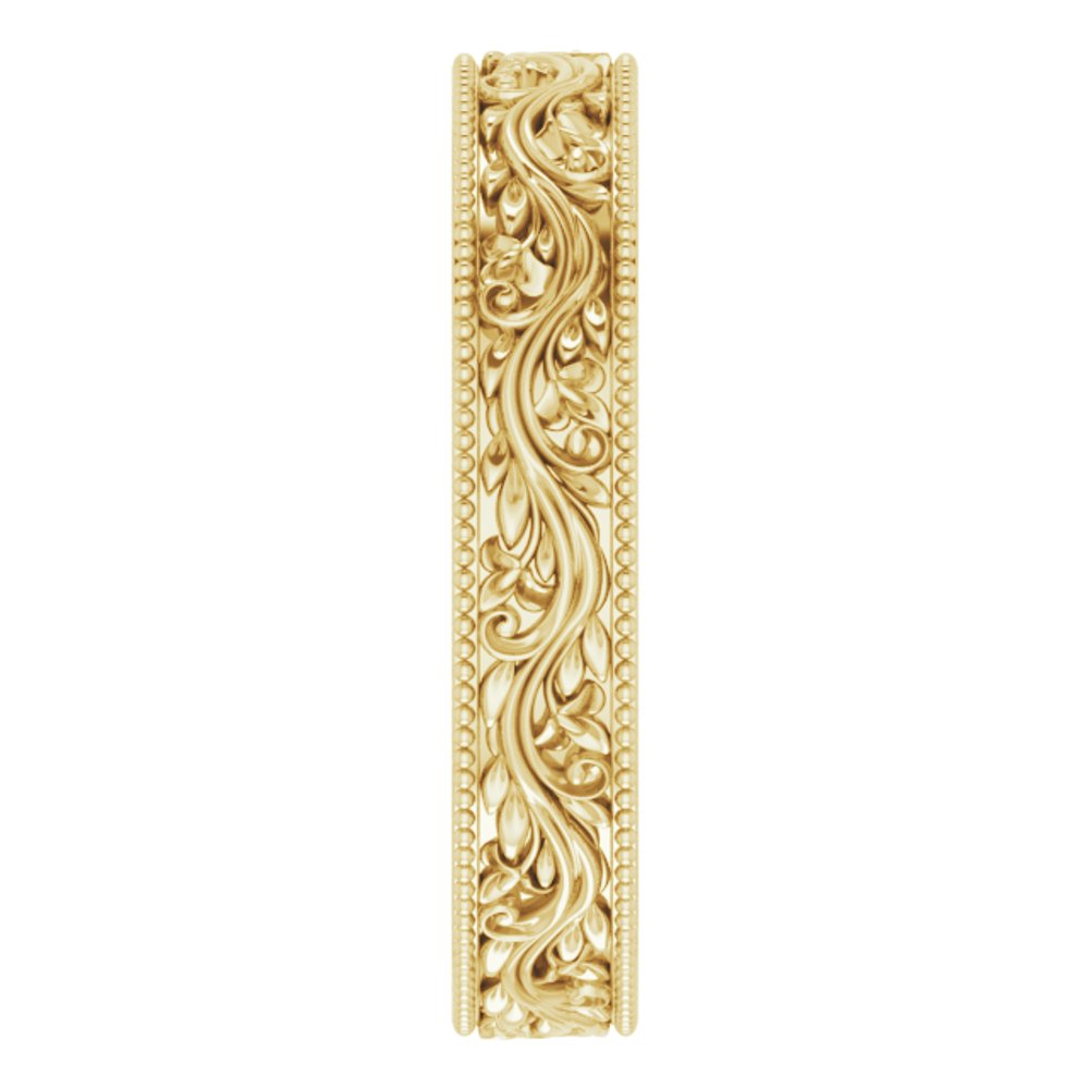 14K Yellow Gold 4 mm Milgrain Edge Floral Flat Band Size 7