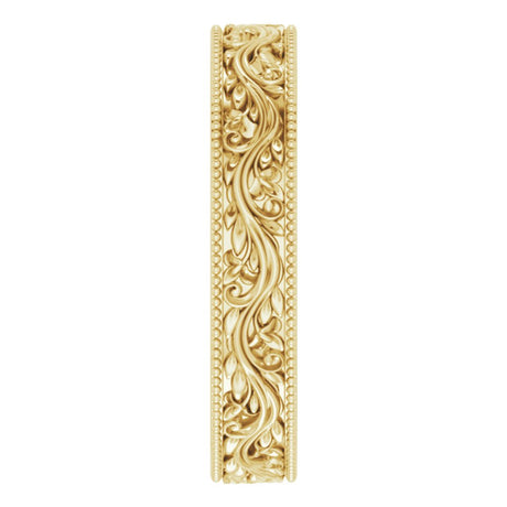 14K Yellow Gold 4 mm Milgrain Edge Floral Flat Band Size 7