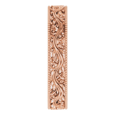 14K Rose Gold 4 mm Milgrain Edge Floral Flat Band Size 7