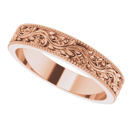 14K Rose Gold 4 mm Milgrain Edge Floral Flat Band Size 7