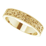 14K Yellow Gold 4 mm Milgrain Edge Floral Flat Band Size 7