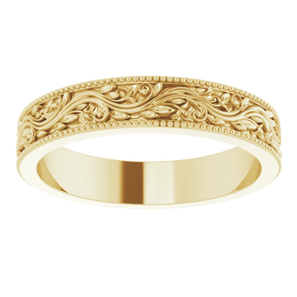 14K Yellow Gold 4 mm Milgrain Edge Floral Flat Band Size 7
