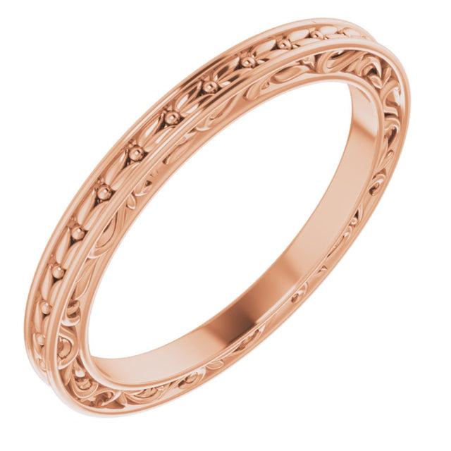 14K Rose 2 mm Sculptural-Inspired Leaf Band   Size 7