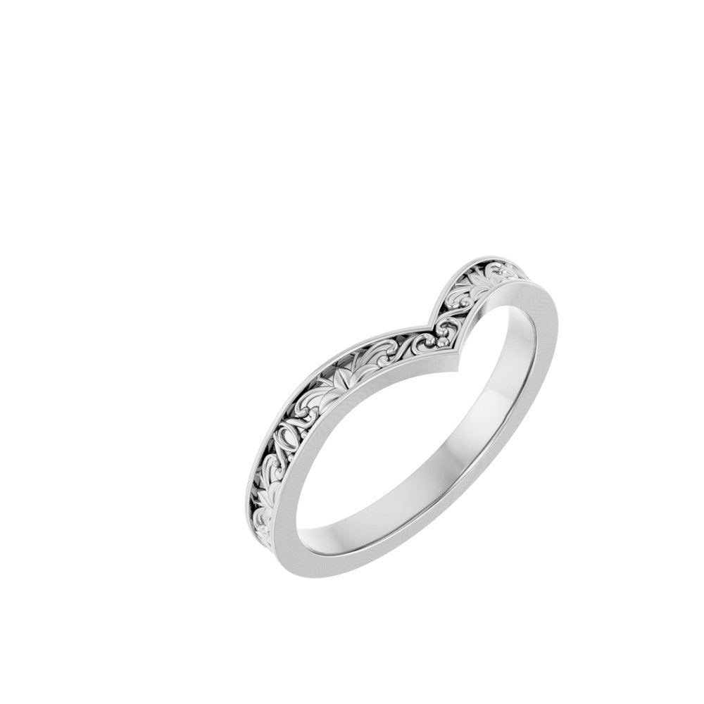 14K White Vintage-Inspired V Ring 