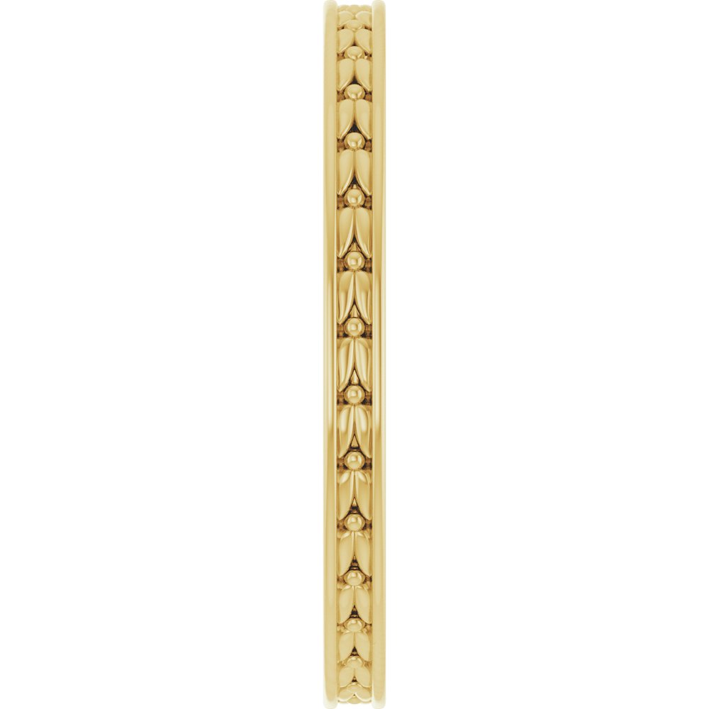 14K Yellow Gold 2 mm Floral Flat Band Size 7