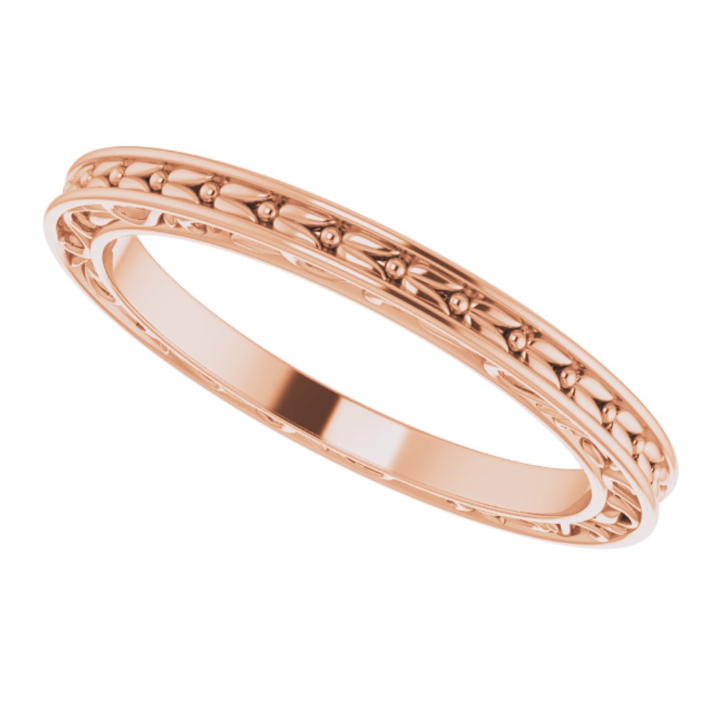 14K Rose 2 mm Sculptural-Inspired Leaf Band   Size 7