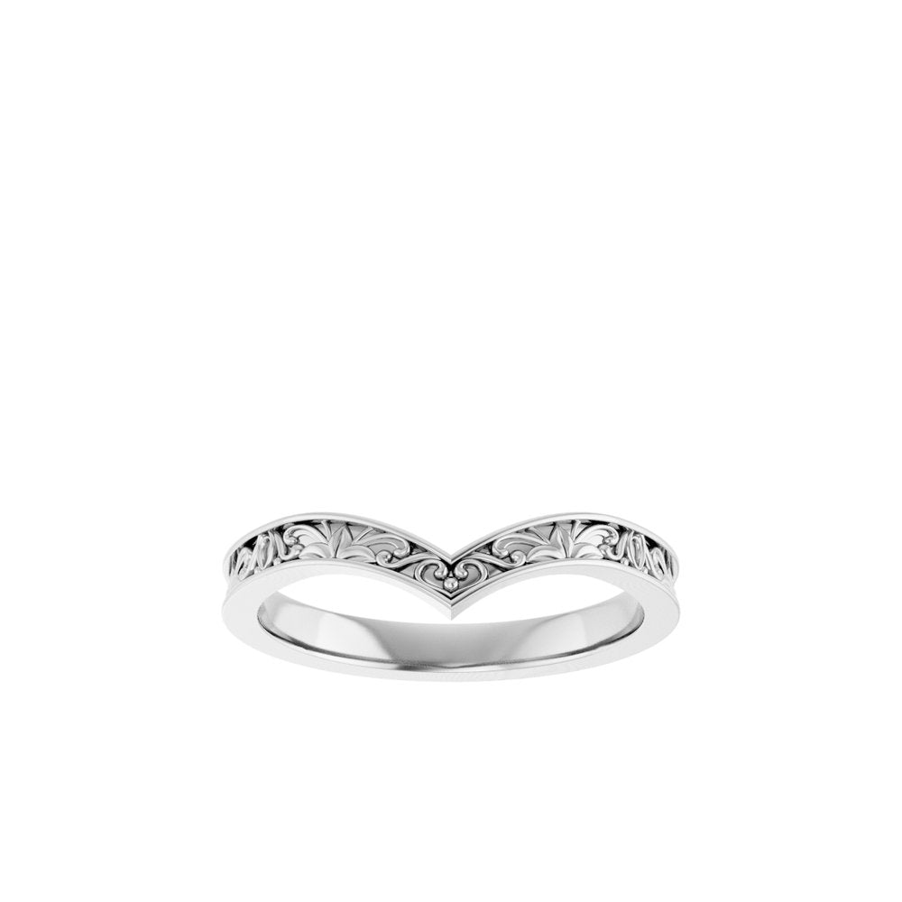 14K White Vintage-Inspired V Ring