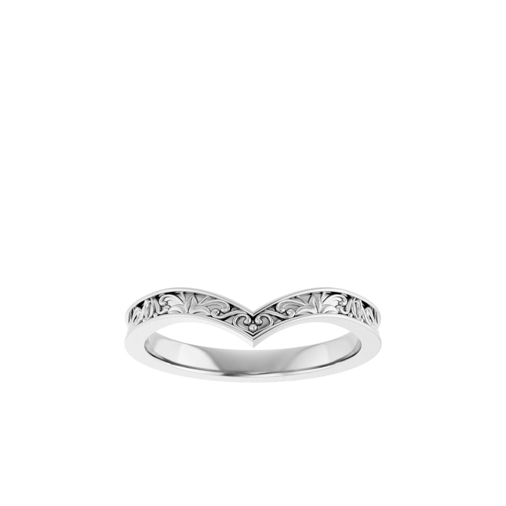 14K White Vintage-Inspired V Ring
