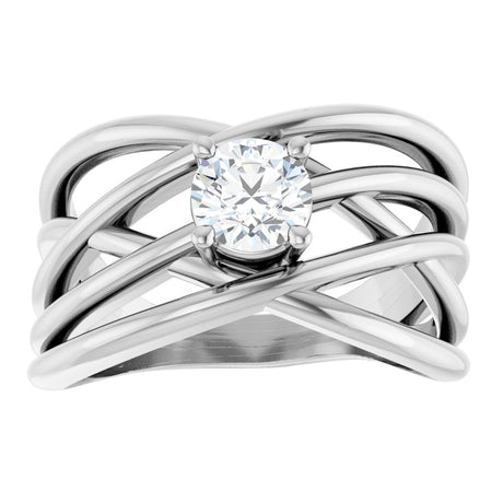 14K White Gold 1/2 CT Natural Diamond Criss-Cross Ring 