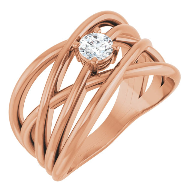 14K Rose Gold 1/4 CT Natural Diamond Criss-Cross Ring 