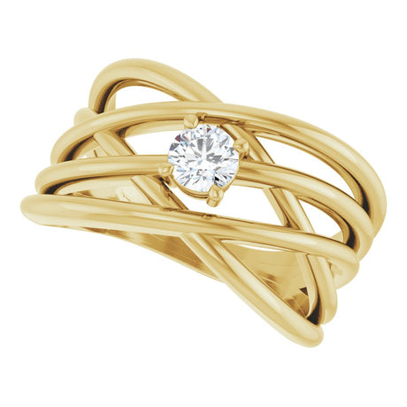14K Yellow Gold 1/4 CT Natural Diamond Criss-Cross Ring 