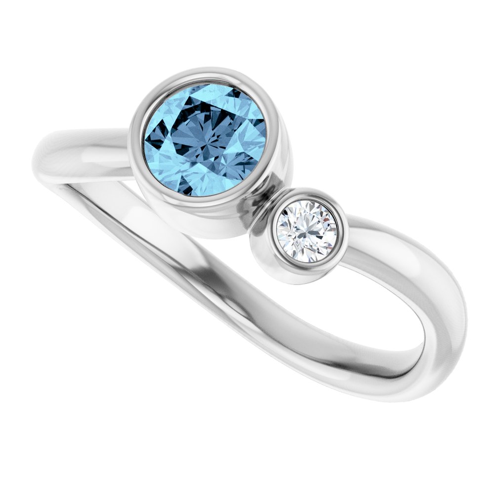 Sterling Silver 5 mm Natural Aquamarine & .06 CT Natural Diamond Ring