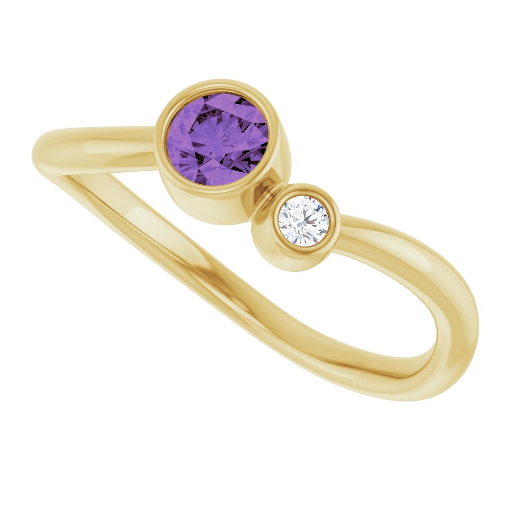 14K Yellow 4 mm Natural Amethyst & .03 CT Natural Diamond Ring