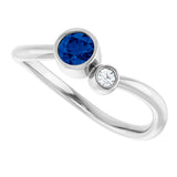 14K White 4 mm Lab-Grown Blue Sapphire & .03 CT Natural Diamond Ring