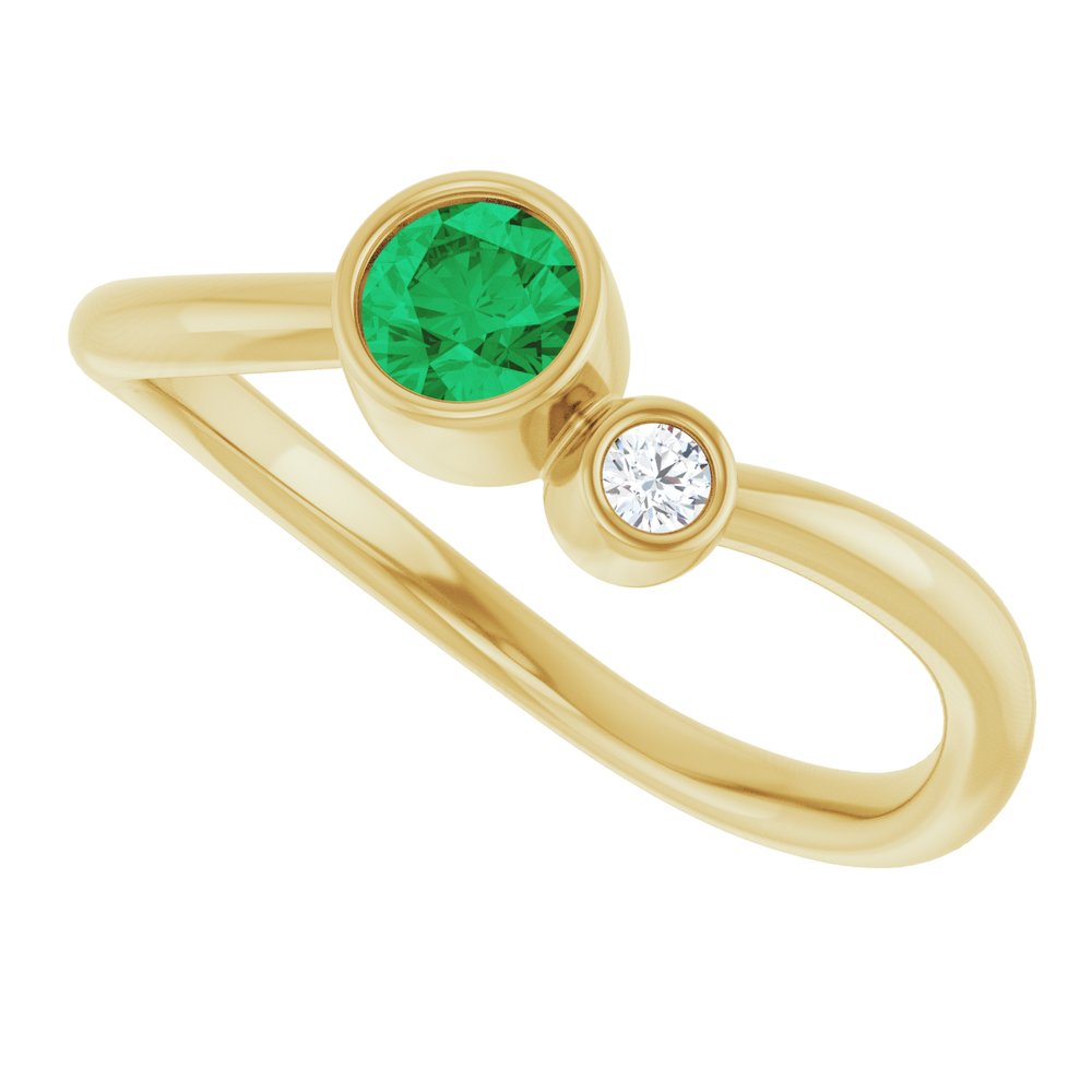 14K Yellow 4 mm Lab-Grown Emerald & .03 CT Natural Diamond Ring