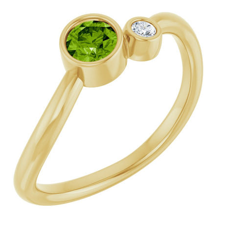 14K Yellow 4 mm Natural Peridot & .03 CT Natural Diamond Ring