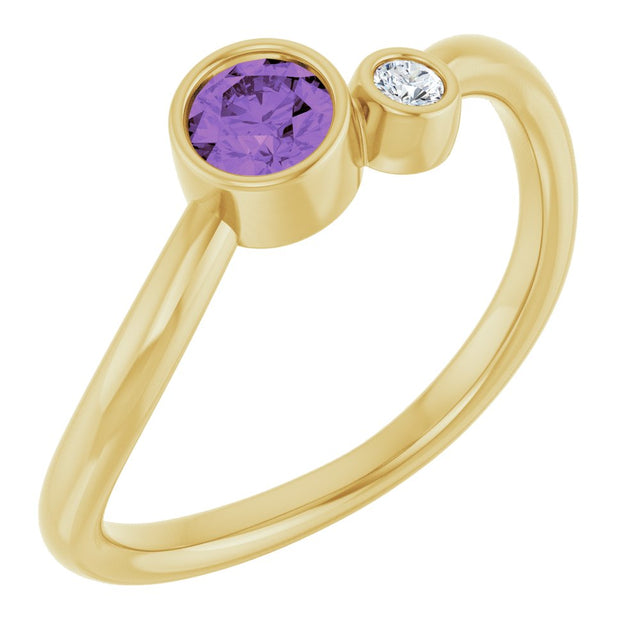 14K Yellow 4 mm Natural Amethyst & .03 CT Natural Diamond Ring