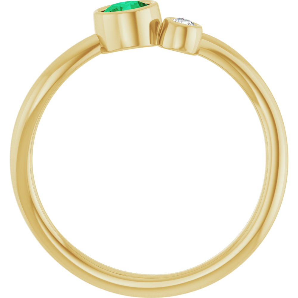 14K Yellow Gold 4 mm Lab-Grown Emerald & .03 CT Natural Diamond Ring