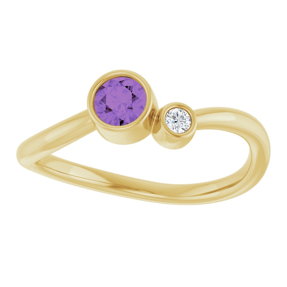 14K Yellow 4 mm Natural Amethyst & .03 CT Natural Diamond Ring