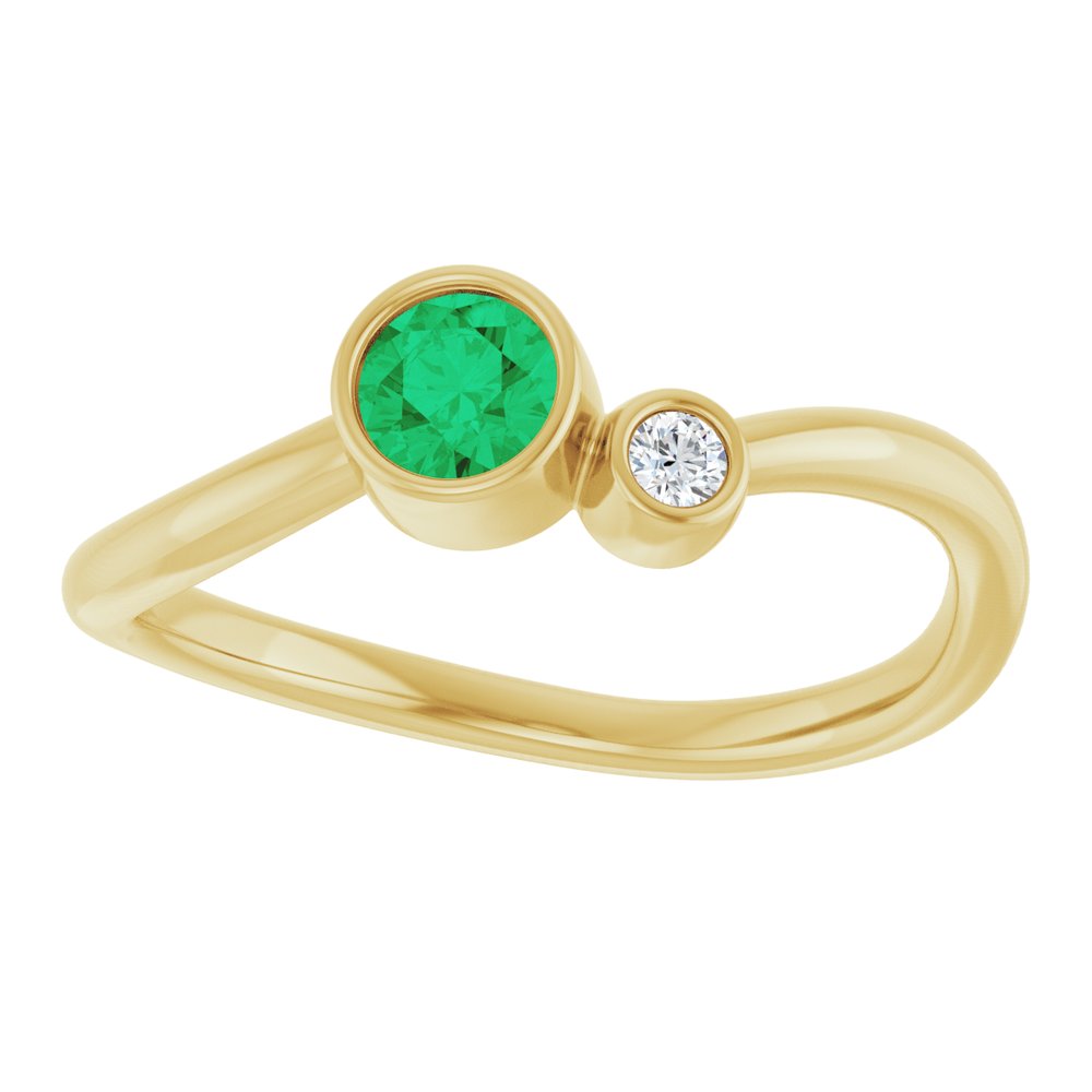 14K Yellow 4 mm Lab-Grown Emerald & .03 CT Natural Diamond Ring