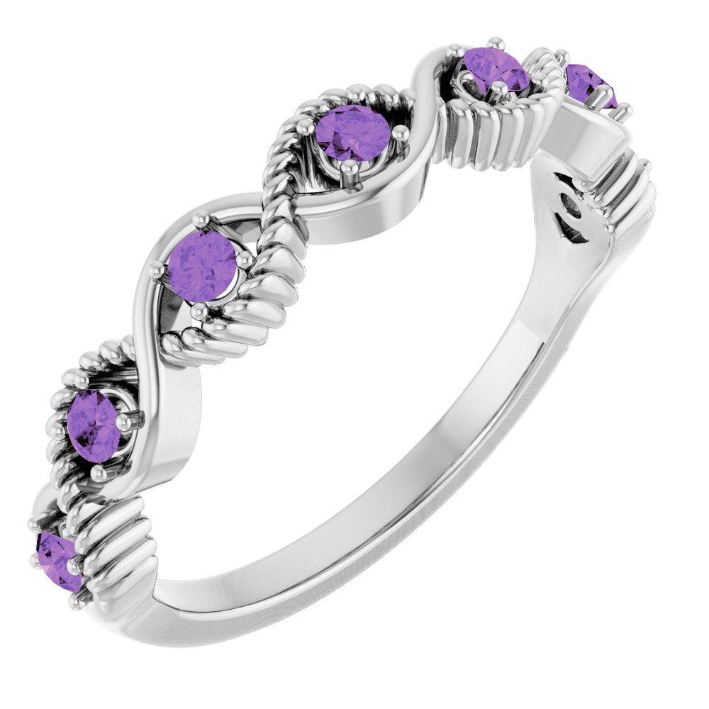 14K White Natural Amethyst Stackable Ring