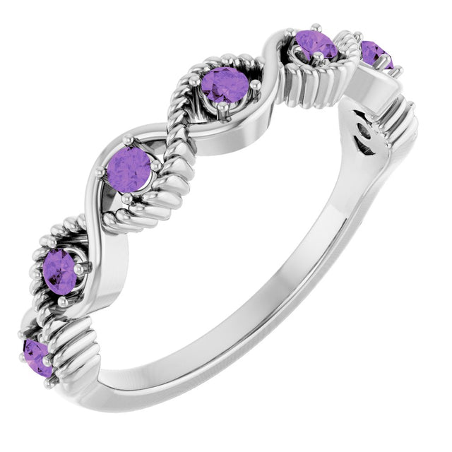 14K White Natural Amethyst Stackable Ring