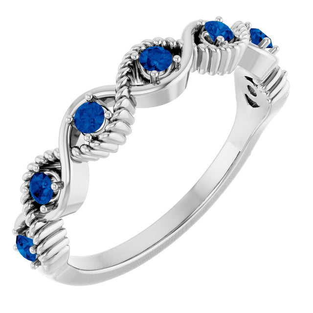 14K White Natural Blue Sapphire Stackable Ring