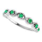 14K White Natural Emerald Stackable Ring