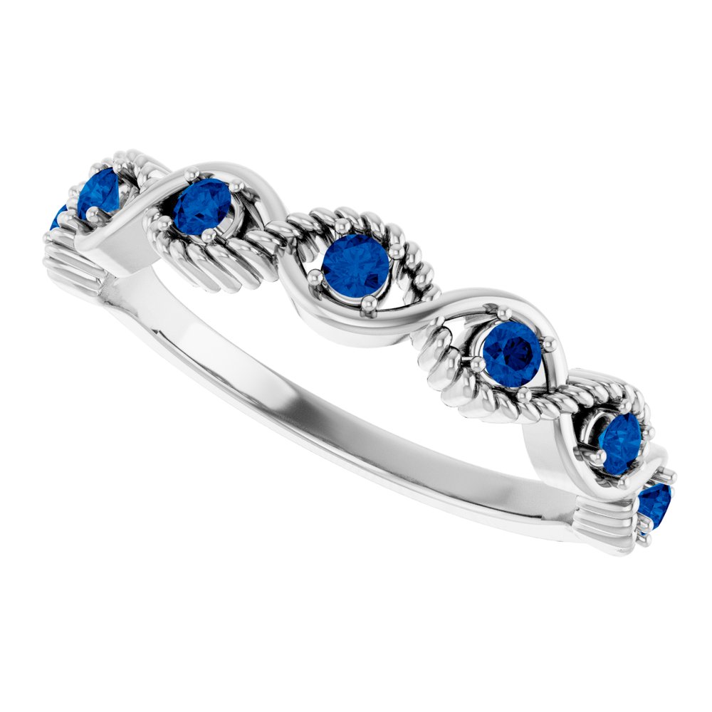 14K White Natural Blue Sapphire Stackable Ring