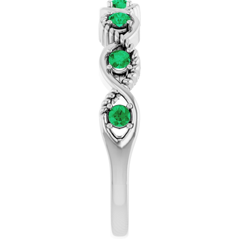 14K White Natural Emerald Stackable Ring