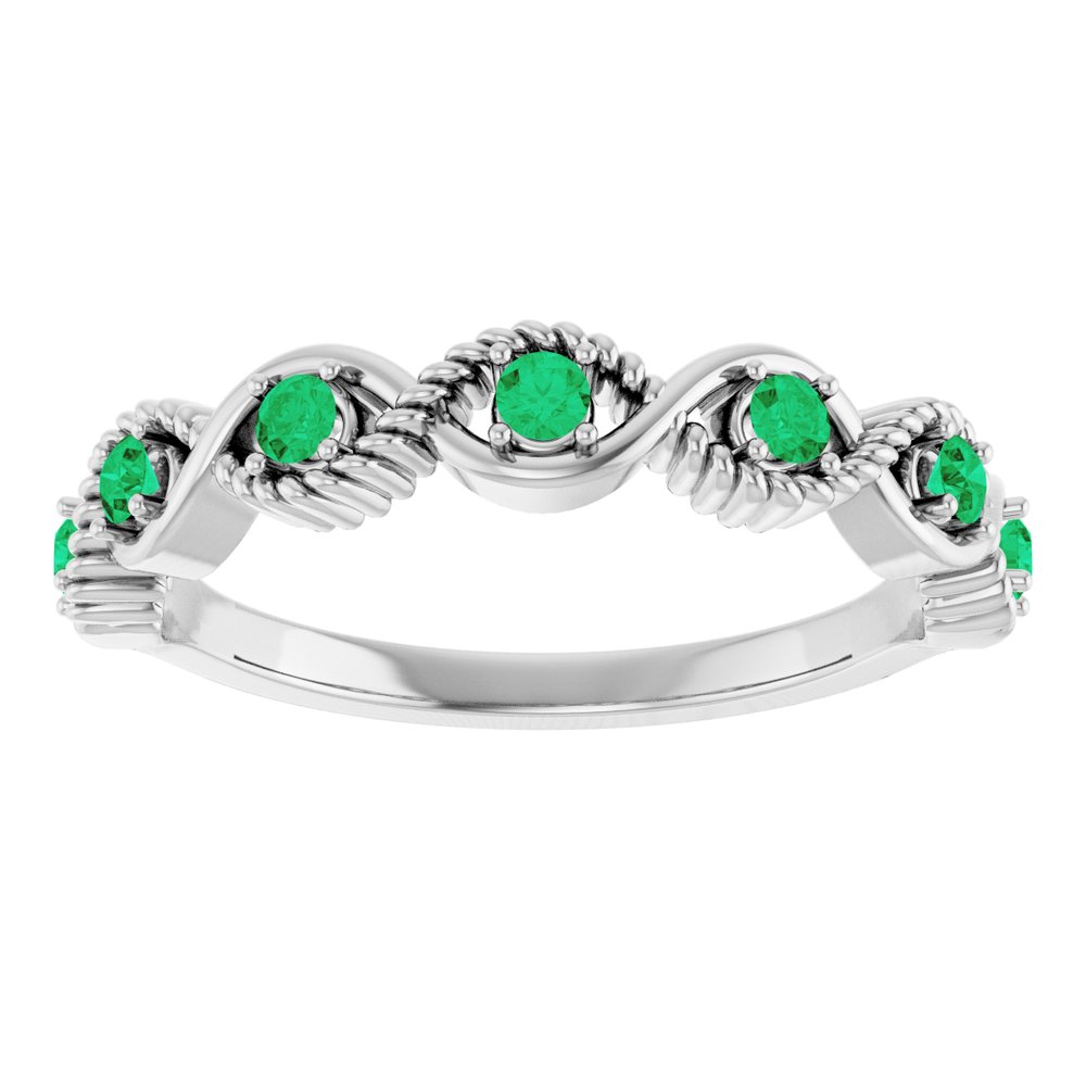 14K White Natural Emerald Stackable Ring