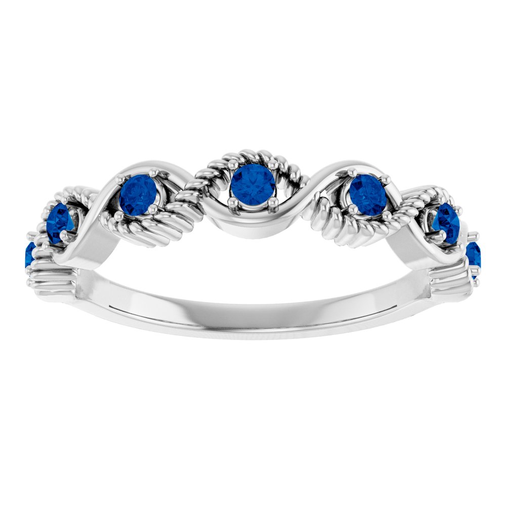 14K White Natural Blue Sapphire Stackable Ring