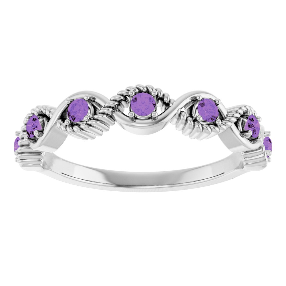 14K White Natural Amethyst Stackable Ring