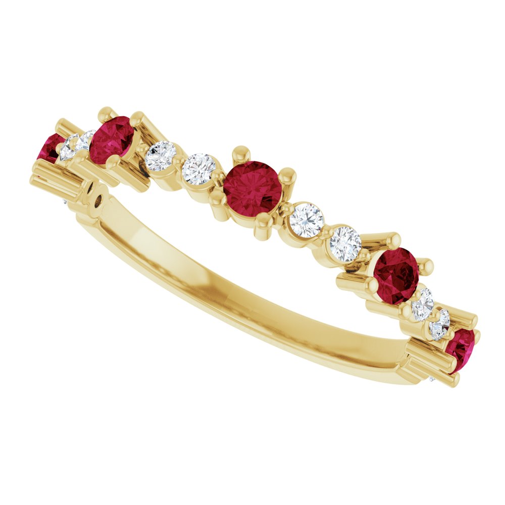 14K Yellow Lab-Grown Ruby & 1/6 CTW Natural Diamond Ring