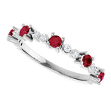 14K White Natural Ruby & 1/6 CTW Natural Diamond Ring