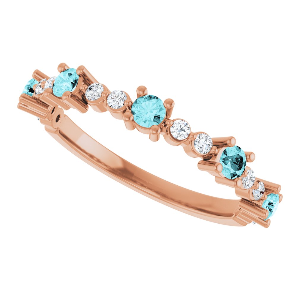 14K Rose Natural Blue Zircon & 1/6 CTW Natural Diamond Ring