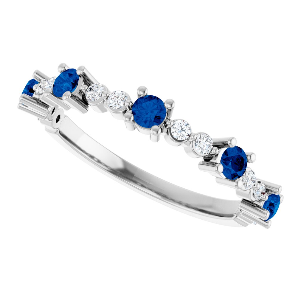 14K White Gold Natural Blue Sapphire & 1/6 CTW Natural Diamond Ring
