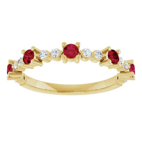 14K Yellow Lab-Grown Ruby & 1/6 CTW Natural Diamond Ring