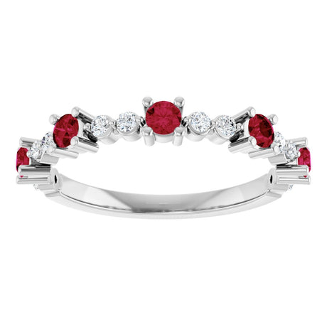 14K White Natural Ruby & 1/6 CTW Natural Diamond Ring