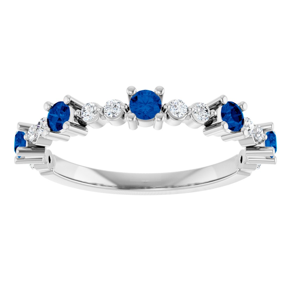 14K White Gold Natural Blue Sapphire & 1/6 CTW Natural Diamond Ring