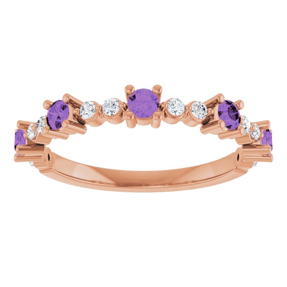 14K Rose Natural Amethyst & 1/6 CTW Natural Diamond Ring