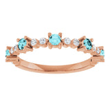 14K Rose Natural Blue Zircon & 1/6 CTW Natural Diamond Ring