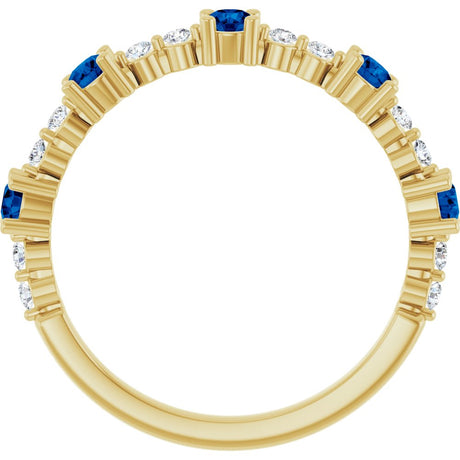 14K Yellow Gold Lab-Grown Blue Sapphire & 1/6 CTW Natural Diamond Ring