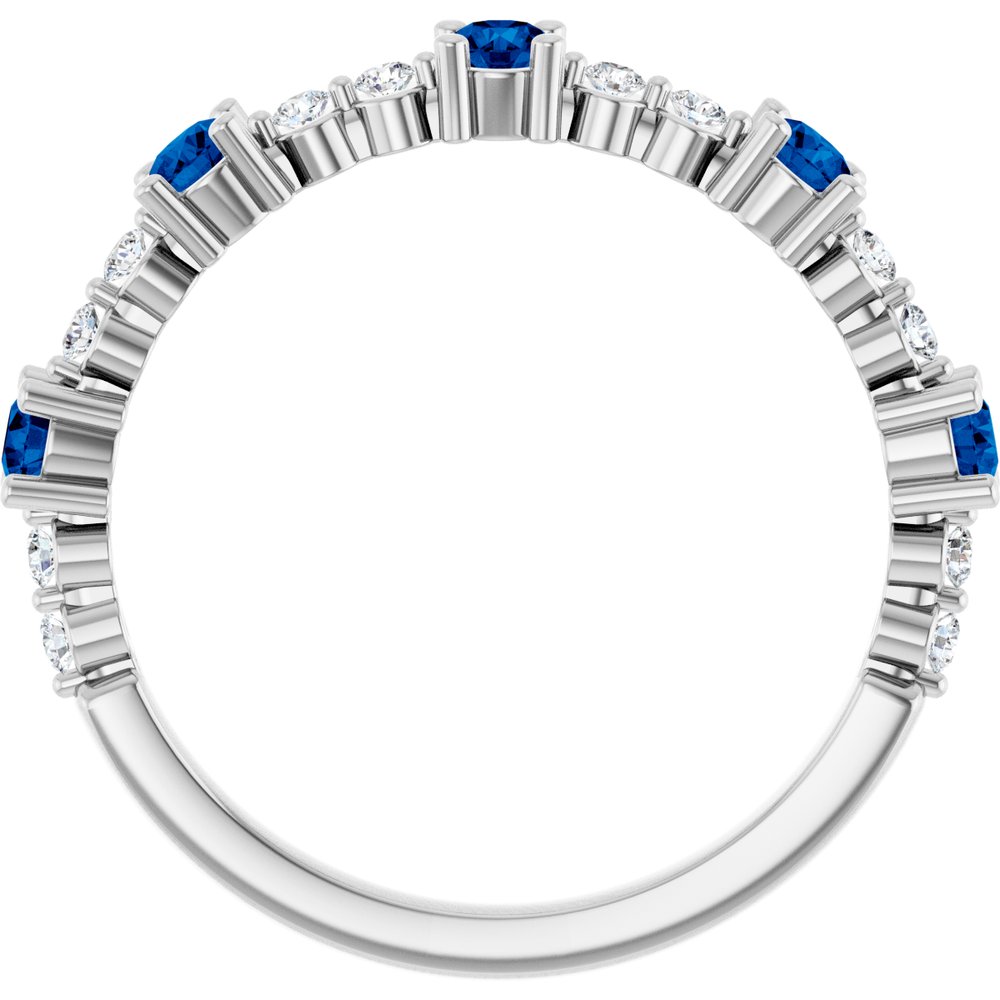 14K White Gold Natural Blue Sapphire & 1/6 CTW Natural Diamond Ring