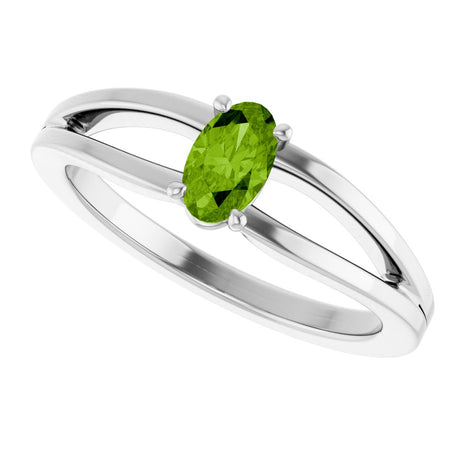 14K White Natural Peridot Youth Solitaire Ring