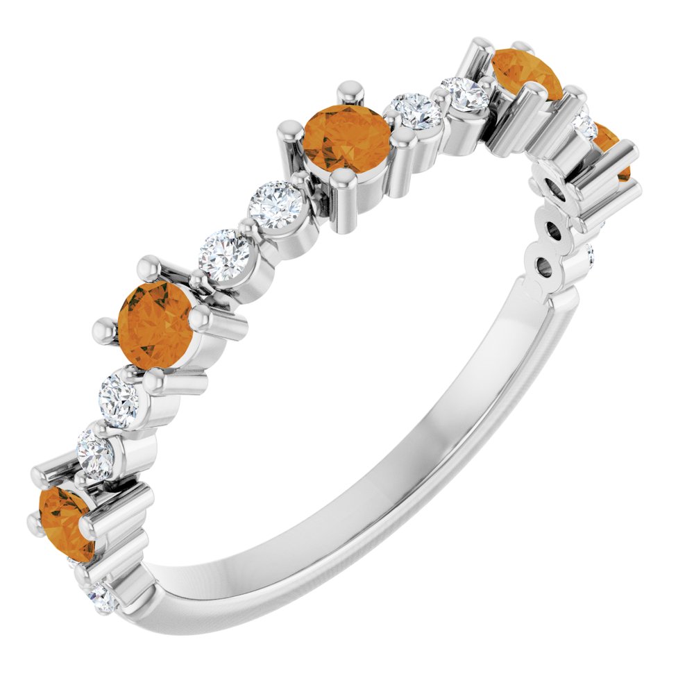 14K White Natural Citrine & 1/6 CTW Natural Diamond Ring