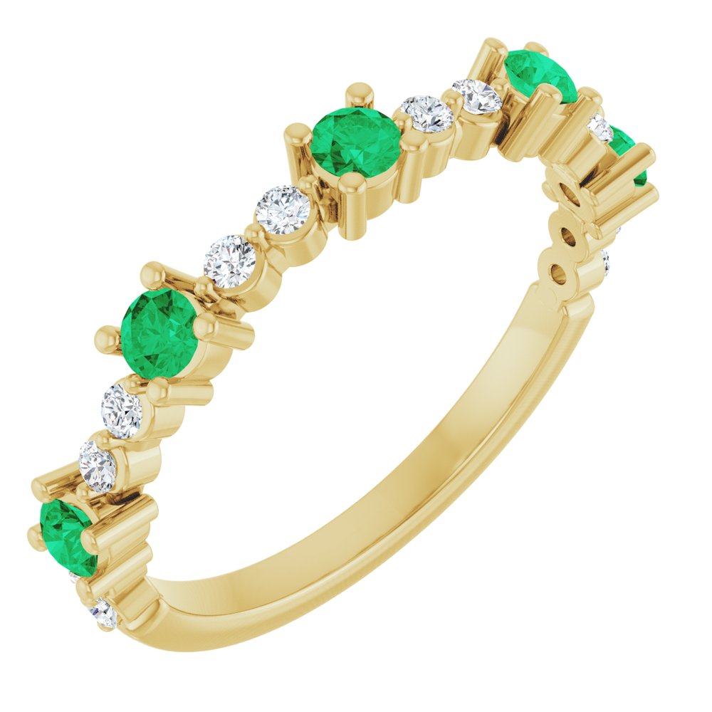 14K Yellow Natural Emerald & 1/6 CTW Natural Diamond Ring