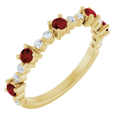 14K Yellow Gold Natural Mozambique Garnet & 1/6 CTW Natural Diamond Ring