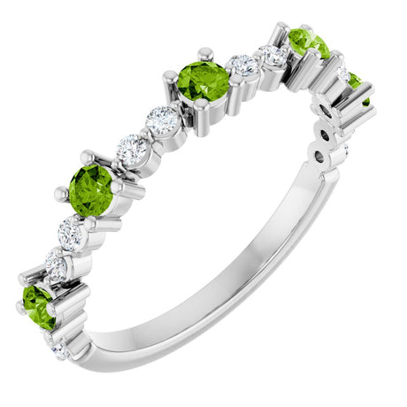 14K White Natural Peridot & 1/6 CTW Natural Diamond Ring